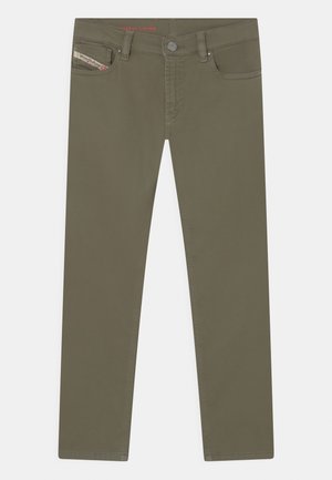 Slim-fit olivgröna byxor med framknapp och dragkedjestängning, bältesöglor och framfickor, inklusive en liten märkeskontantficka.