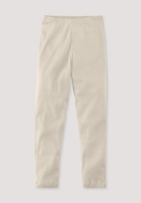 Beige Stretchleggings mit glatter Textur und elastischem Bund, mit einer engen Passform und ohne sichtbare Muster oder Applikationen.