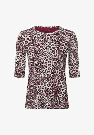 Kurzärmliges Oberteil mit Leopardenmuster in Weiß-, Rosa- und Schwarztönen. Rundhalsausschnitt und weicher Stoff mit leicht strukturierter Oberfläche.