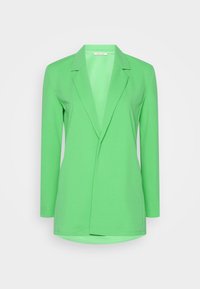 Blazer vert à manches longues avec col cranté, en tissu lisse. Doté d'une fermeture à un seul bouton et d'une silhouette légèrement cintrée.