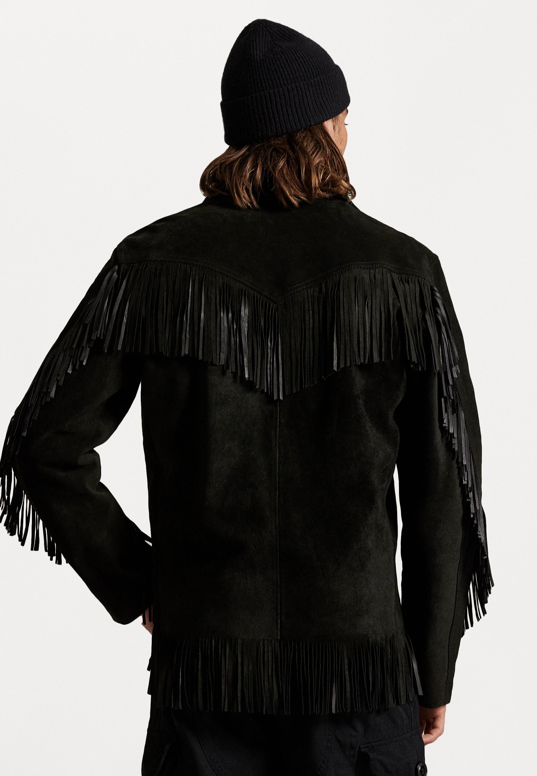 Polo Ralph Lauren FRINGE SUEDE JACKET - Leather jacket - black