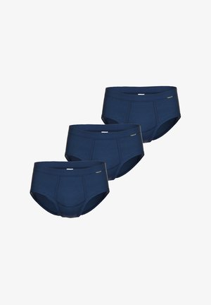 Dunkelblaue gestreifte Slips im Dreierpack, mit einer glatten Textur, elastischem Bund und einem kleinen Logodetail auf der Vorderseite.