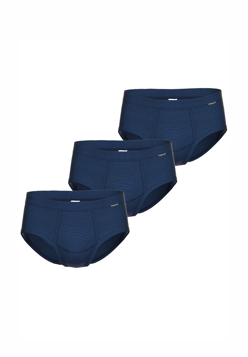 Dunkelblaue gestreifte Slips im Dreierpack, mit einer glatten Textur, elastischem Bund und einem kleinen Logodetail auf der Vorderseite.