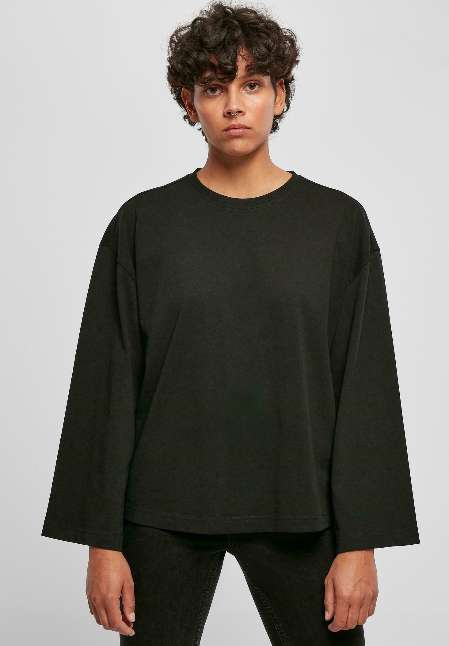 Urban Classics Oversized Stripes Mesh Shirt – Black Mesh Long Sleeve Top 8 thumbnail image