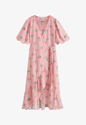 Next, TALL FIT - SCALLOP SLEEVE EDGE WRAP MIDI DRESS - Hverdagskjole - pink floral stripe