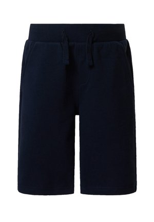 Pantaloncini blu navy fino al ginocchio con coulisse elastica in vita, tasche laterali e taglio a gamba dritta.