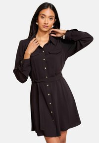 REGULAR FIT - LONG SLEEVE BUTTON THROUGH MINI - Košilové šaty - black