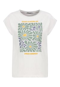 White t-shirt with a relaxed fit, featuring a floral graphic in green, purple, and yellow. Text reads "BEAUTY IS WITHIN YOU" and "SPREAD KINDNESS."