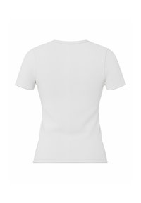 T-shirt blanc uni à manches courtes en tissu côtelé, coupe ajustée, montré de dos avec encolure ronde.