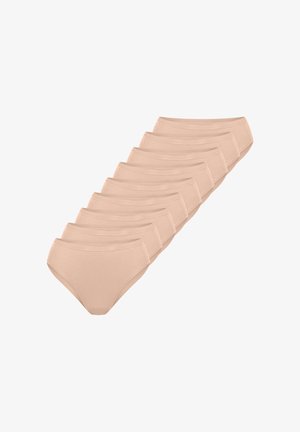 Pack of ten nude cotton briefs with a smooth texture, full coverage design, and elastic waistband. Each brief features a seamless finish.