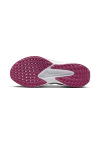 Suola della scarpa con un design di gomma testurizzata in rosa e bianco, caratterizzata da un motivo esagonale e un solco centrale.