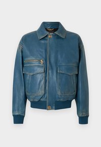 BLOUSON DISTRESSED EMBOSSING - Lederjacke - petrol blue