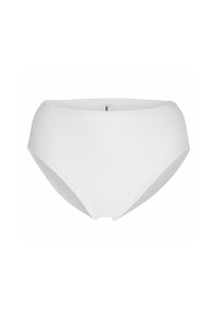 White high-waisted briefs made from soft, stretchy fabric. Smooth texture with a seamless design and no visible hardware.