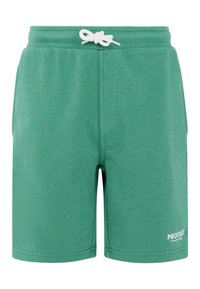 Groene shorts van een katoenmix met een elastische tailleband met trekkoord, zijzakken en een klein merklogo op de onderzoom. Klassieke pasvorm en een soepele textuur.
