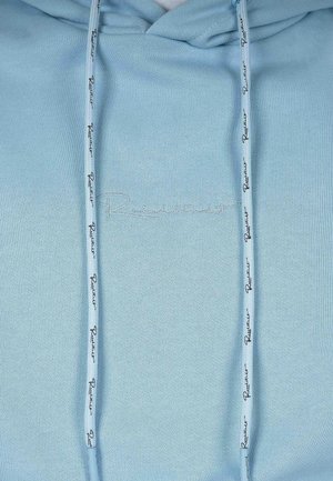 Felpa leggera color azzurro con coulisse regolabile; presenta il logo "Resistant" ricamato in filo chiaro; texture liscia, design casual.