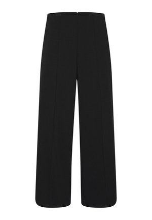 Mustad kõrge vöökohaga laiad püksid, millel on eesmine õmblus ja vöökohal peidetud luku sulgur.