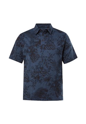 Polo met korte mouwen in donkerblauw met een tonale bloemenprint, een klassieke kraag, een drieknopensluiting en een zachte textuur.