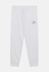 Pantalones jogger blancos con cinturilla y pu�ños elásticos, bolsillos laterales y pequeño logo de Tommy Hilfiger en la parte superior del muslo izquierdo.