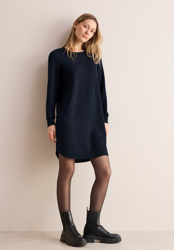 MIT RUNDHALS - Jerseykleid - blau