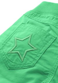 Gröna bomullsshorts med en texturerad stjärnformad brodyr på bakfickan och ribbad midja. Slät väv, avslappnad design.