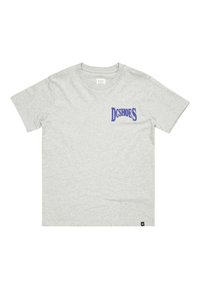 Harmaa puuvillapaita lyhyillä hihoilla, jossa on sininen "DCSHOES" -grafiikka rinnassa. Klassinen pyöreä kaula-aukko, sileä rakenne.