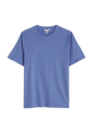 Blauw katoenen T-shirt met een ronde hals, korte mouwen en een effen ontwerp. Zachte structuur, ontworpen voor een ontspannen pasvorm.