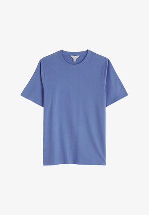 Blauw katoenen T-shirt met een ronde hals, korte mouwen en een effen ontwerp. Zachte structuur, ontworpen voor een ontspannen pasvorm.