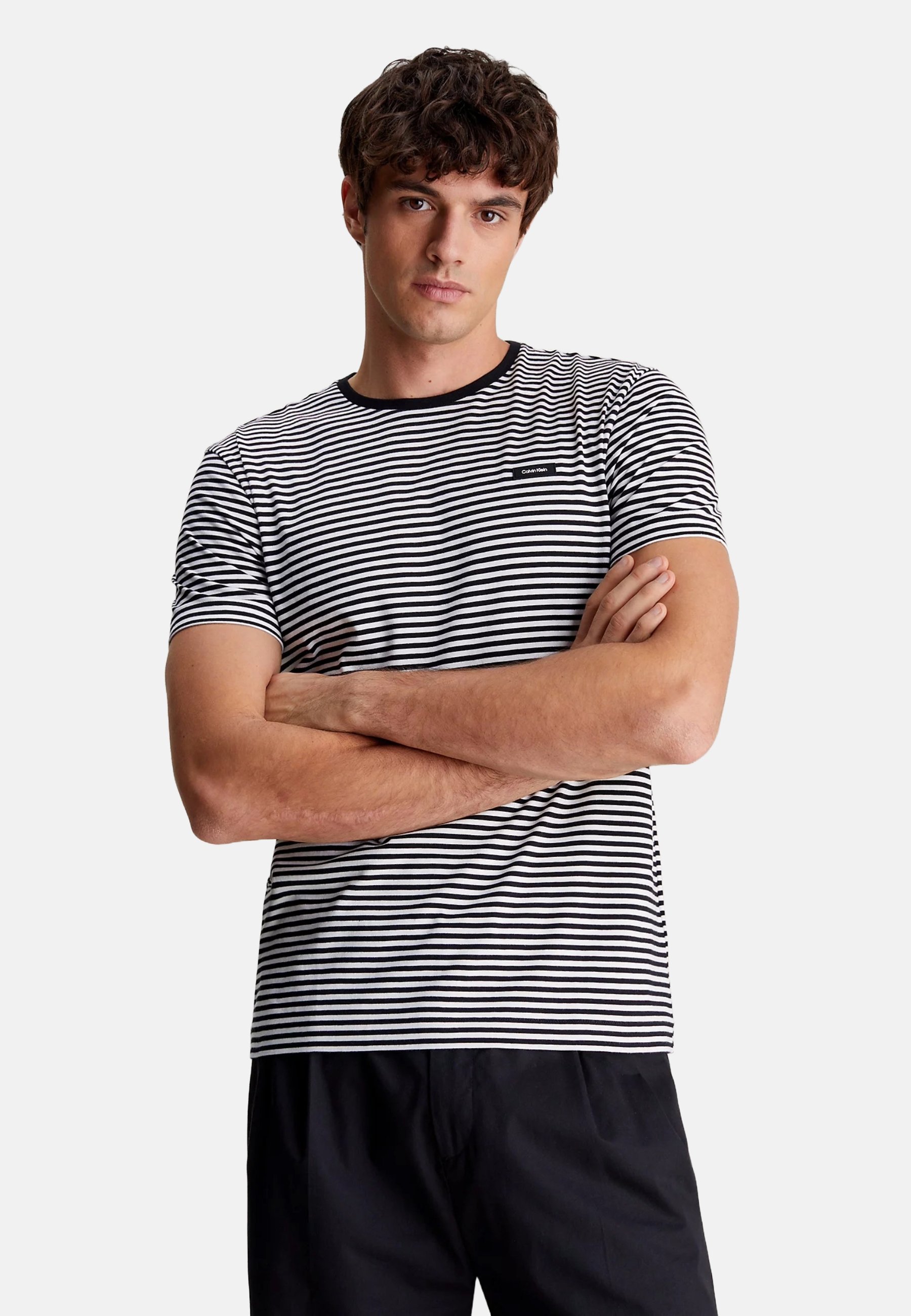 calvin klein black and white striped shirt