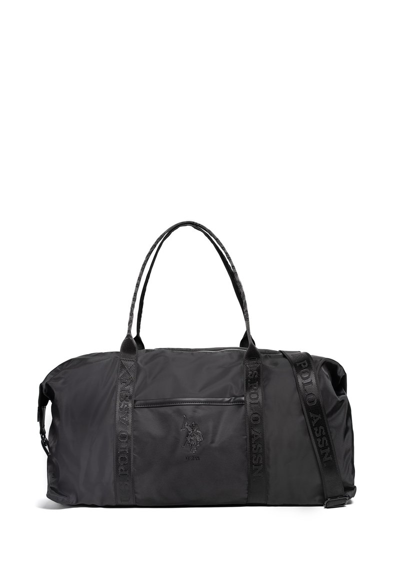 Černá sportovní taška z nylonu. Má horní zip, přední kapsu a detaily s logem. Obsahuje horní madla a nastavitelný ramenní popruh.
