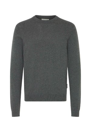 Tummanharmaa pitkähihainen kolettipaita, jossa on ribbikuvioidut hihansuut ja helma, valmistettu pehmeästä neulekankaasta.