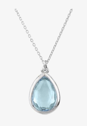 Collier en argent sterling avec un pendentif en forme de goutte d'eau, en pierre précieuse bleu clair facettée avec une finition polie.