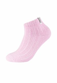 Roze enkelsok met ribbeltextuur en een verstevigde teen. Bevat een logo label nabij de boord. Gemaakt van zacht, rekbaar materiaal.