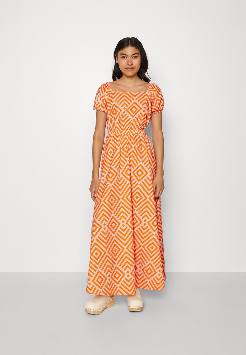 Colourful Rebel XIA SQUARES PUFF SLEEVE DRESS - Maksikleit - bright orange