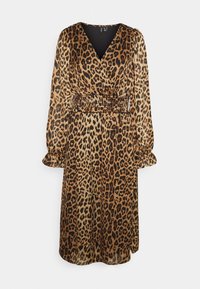 Klänning med leopardmönster i lätt tyg, med V-ringning, långa ärmar med samlade manschetter och resår i midjan för en perfekt passform.