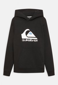 Felpa nera con cappuccio realizzata in tessuto morbido, caratterizzata da un logo Quiksilver bianco e blu sul davanti, con tasca a marsupio e polsini a costine.