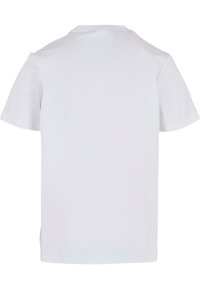 Korte mouwen witte T-shirt van katoen, met een klassieke ronde hals en een eenvoudige, gladde textuur zonder patronen of ontwerpen.