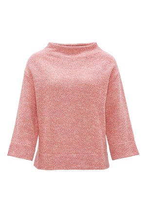 Maglione cropped e morbido in maglia rossa e bianca, presenta un ampio scollo e maniche a tre quarti. Tessuto morbido, design semplice.