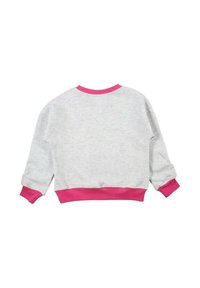 Sweat-shirt gris avec un col arrondi, des poignets et un ourlet côtelés roses. Matière douce, coupe décontractée avec manches longues et sans détails de design au dos.