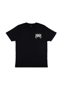 Sort kortærmet t-shirt lavet af bomuld. Har hvid grafisk tekst på brystet. Klassisk crew neck design, blød tekstur.