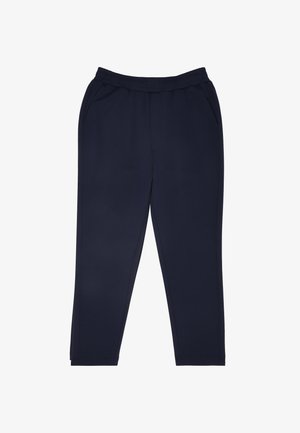 Marineblaue Sporthosen aus weichem Stoff, mit einem elastischen Bund, seitlichen Taschen und einem schmal zulaufenden Bein.