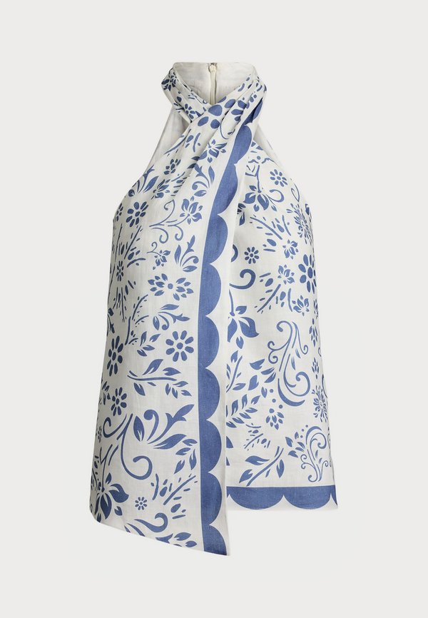 FLORAL LINEN SLEEVELESS HALTER BLOUSE - Top4