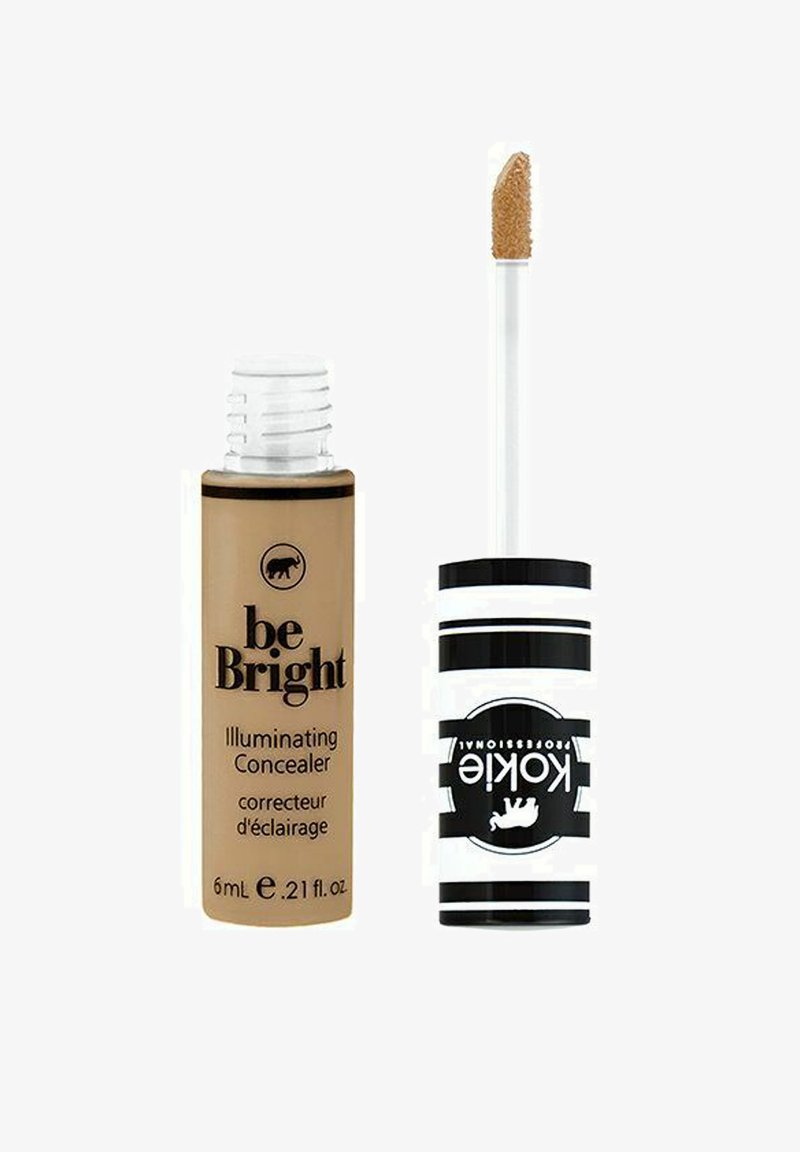 Be Bright Illuminating Concealer i en beige tub med svart text. Inkluderar en vit applicatorstav med en mjuk spets. 6 ml storlek.