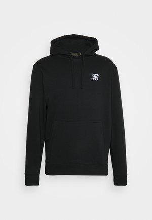 Svart hettegenser med frontlomme, snor i hetten og hvit logo på brystet. Laget av mykt materiale, med ribbestrikkede mansjetter og nederkant.