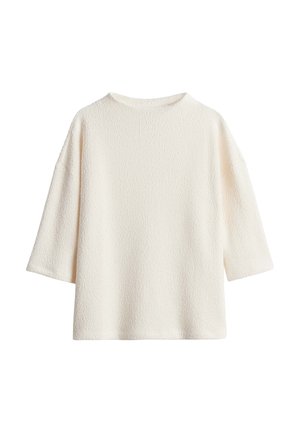 Top a maniche lunghe di colore off-white, con una vestibilità ampia e maniche larghe, caratterizzato da un semplice scollatura rotonda.