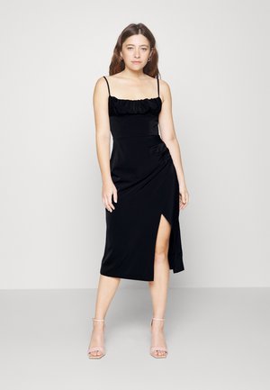 RUCHED BUST WRAP OVER MIDI DRESS WITH SMOCKED BACK PANEL - Cocktail dress / Party dress - black