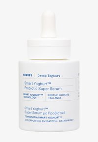 Korres Grekisk Yoghurt Smart Yoghurt™ Probiotic Super Serum, vit flaska med pipett, märkt för lugnande, återfuktande och balanserande av huden.