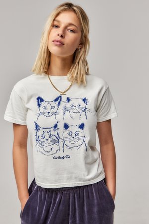 CAT LADY RELAXED BABY TEE - T-Shirt print - white