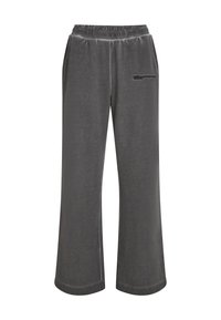 Temno sivi široki velur hlače z elastičnim pasom in logotipom 'Karl Lagerfeld Jeans' na zgornji levem stegnu.