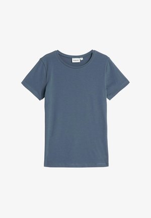 Dunkelblaues T-Shirt mit kurzen Ärmeln und rundem Ausschnitt, aus weichem Stoff gefertigt. Hat ein simples Design ohne Muster oder Akzente.