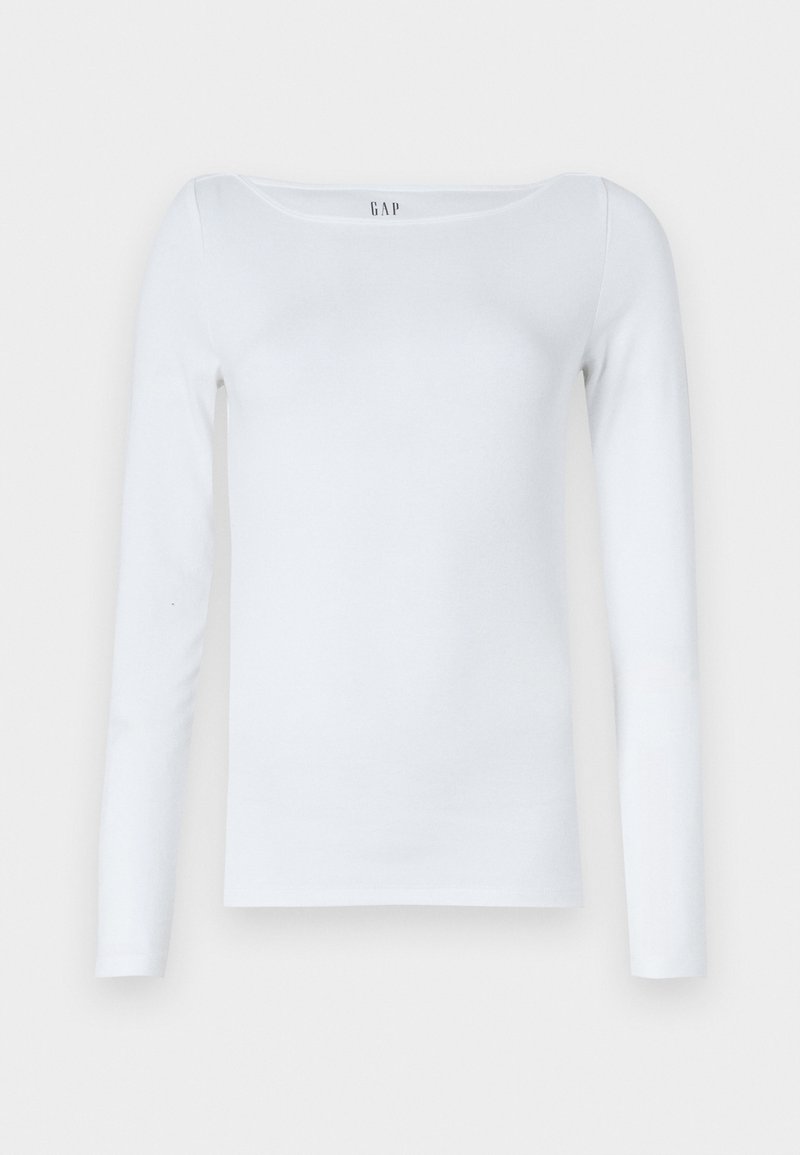 Weißes Langarmshirt aus Baumwollmischung mit runden Ausschnitt und schmaler Passform. Keine sichtbaren Muster oder Akzente.